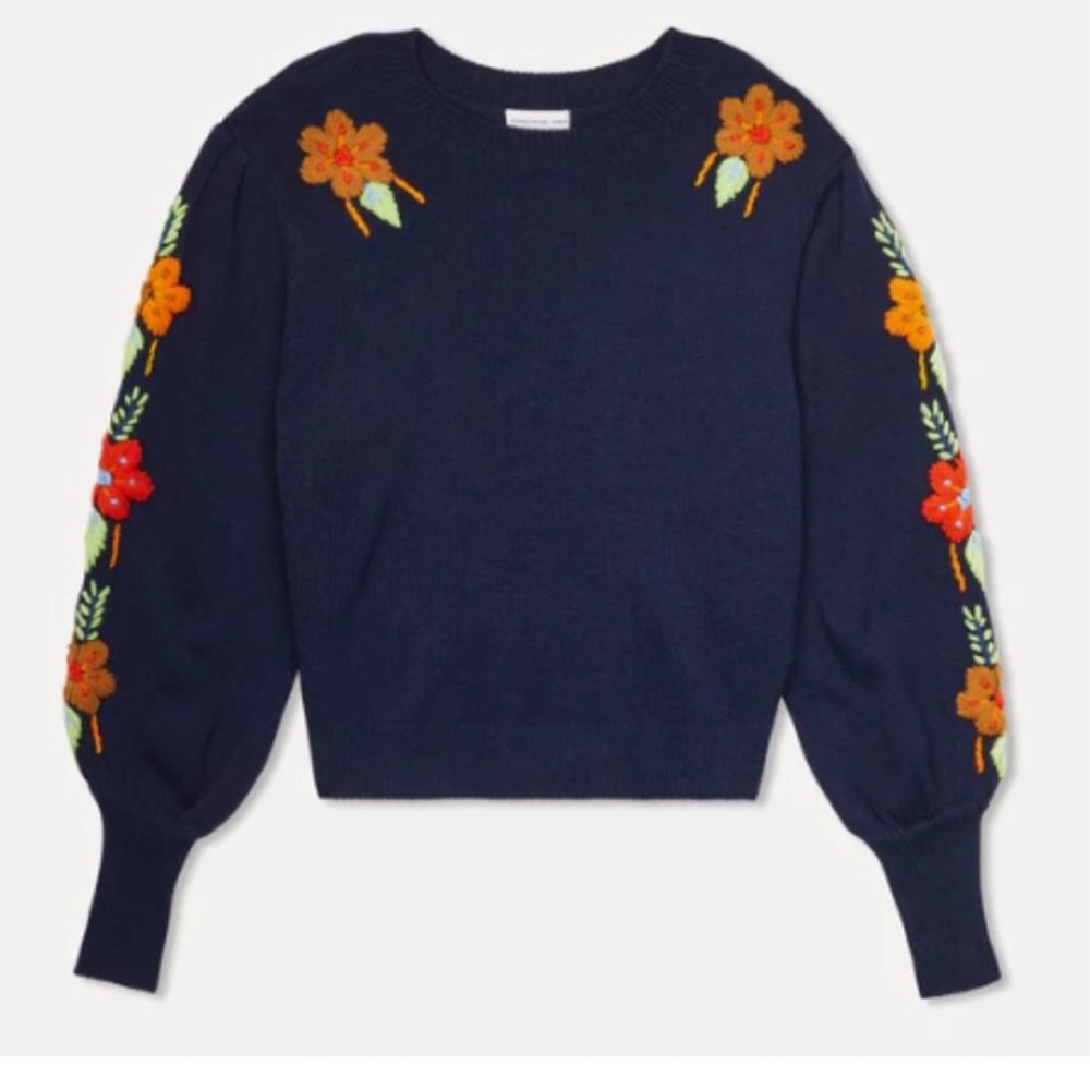 Something Navy Sweather with floral embellishment